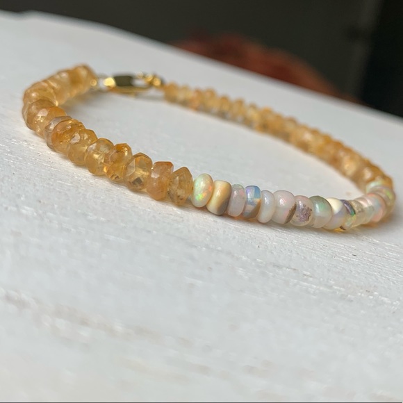 Citrine And Welo Opal Gemstone Gold Bracelet - Picture 8 of 8